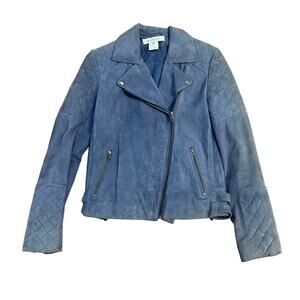 Gerard Darel Quilted Suede Moto Jacket Blue